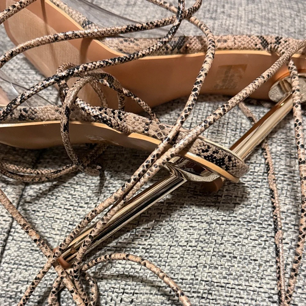 Gold Stiletto Lace-Up Sandal in Snake Print
